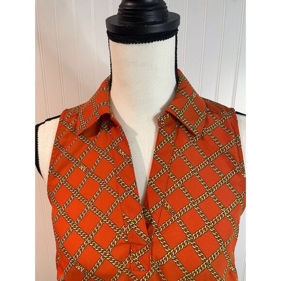 Michael Kors Womens Sleeveless Orange Top With Chain Print Size XS - Picture 3 of 15
